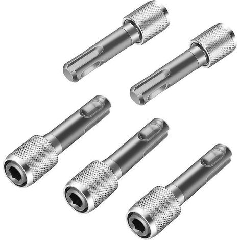 Adaptateur de mandrin SDS-Plus (5 pièces), adaptateur pour foret SDS-Plus vers douille hexagonale de 6,35 mm (1/4 pouce), porte-foret en acier, foret (1/5)