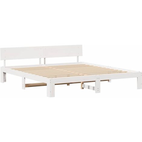 Lit double，Lit adulte，Cadre de lit Blanc 180 x 200 cm Bois de pin massif CFW2595844 (1/5)