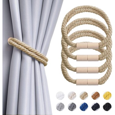 (beige foncé)Embrasses de rideaux magnétiques Pretty Jolly en bois, style bohème, faites à la main, en corde de coton double, pour la maison ou l (1/5)