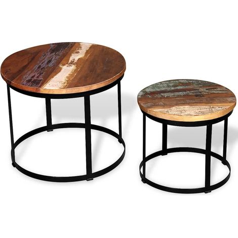 Mesa de centro redonda 2 uds madera maciza reciclada 40cm/50cm vidaXL (1/5)