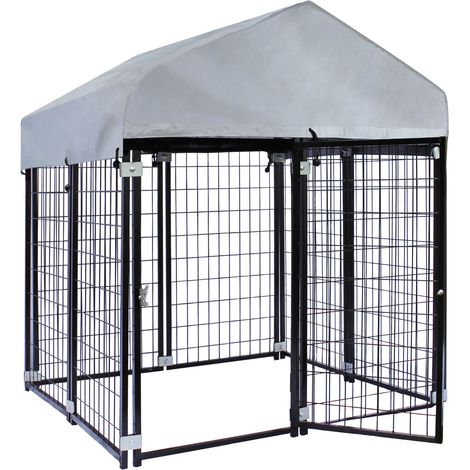 Recinto per cani in acciaio di 121x121x137cm con copertura per riparare dal sole e dalla pioggia