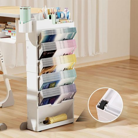 Libreria mobile con ruote, carrello pieghevole a 7 ripiani, in plastica, multifunzionale, rimovibile, libreria da scrivania per classe, camera da letto e soggiorno (bianco) (1/5)