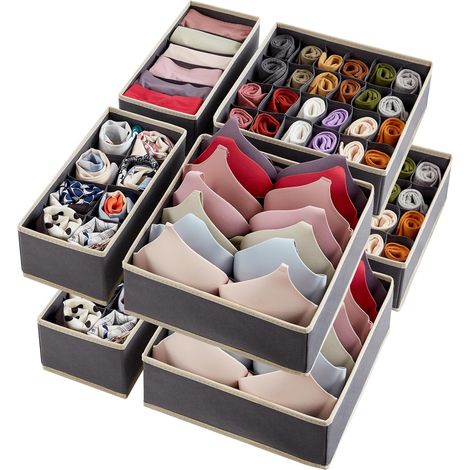 Gris Lot de 8 Organisateur séparateur de sous-vêtements pour Le Tiroir, Rangement Tiroir Pliable en Tissu, Boite Rangement Vetement Armoire pour Chaussettes, Culottes, Cravates