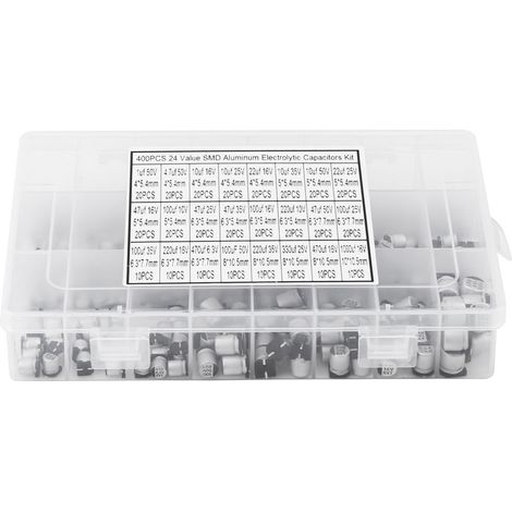400pcs 24 Values SMD Aluminum Electrolytic Capacitor Assorted Kit 1uF - 1000uF