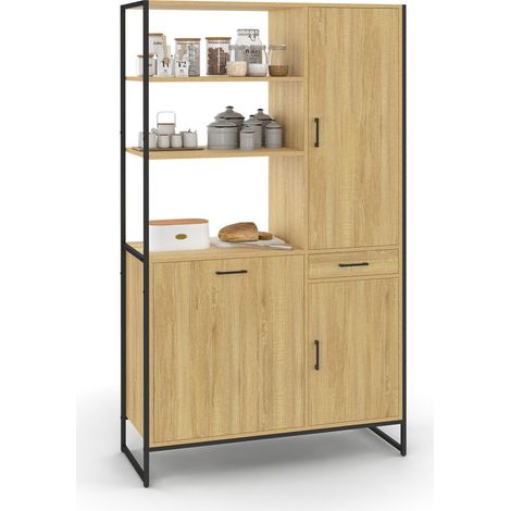 Credenza da cucina DETROIT con colonna portaoggetti 100 CM, 3 ante + cassetto, design industriale