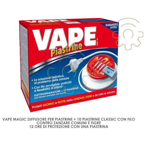 Vape diffusore piastrine con filo + 10 piastrine contro zanzare comuni e tigre 12 ore di protezione