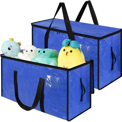 Sac Rangement Vêtements Grands, Lot de 2 Sacs Déménagement 72 L Grand Format Transport Pliable Imperméable Organiseurs avec Poignées Solides pour Déménagement Camping Linge de Lit Chambre, Bleu (1/5)