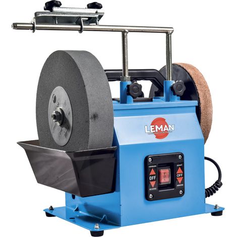 Leman – Affûteuse à eau 250mm AFF251 – Meule corindon grain 220 – Support universel en F – Interrupteur marche/arrêt avec 2 sens de rotation