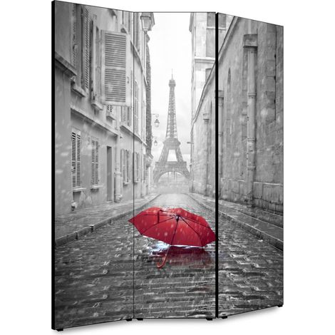 Lupia - Separe' per interni, Divisorio 135,6 x H 176 x P 3,1 cm PARAPLUIE A PARIS paravento 3 Ante in legno con Tele stampate fronte retro Soggetto unico (1/4)