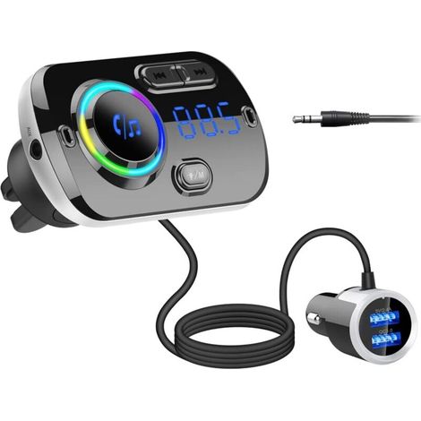 Émetteur FM Bluetooth pour autoradio, récepteur adaptateur Bluetooth 5.0 HIDOU pour autoradio avec chargeur de voiture lumineux 7 couleurs, double port USB QC3.0/2.4A, assistant vocal Siri, lecteur MP (1/4)