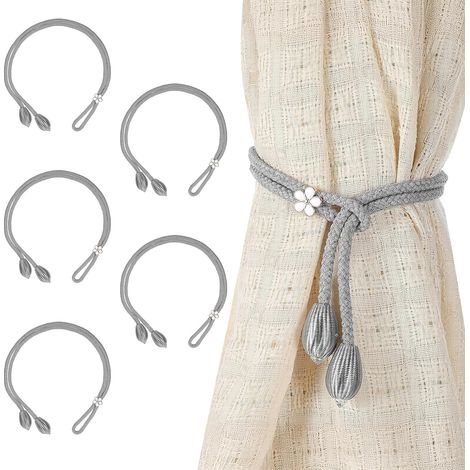 Lot de 6 Embrasse pour Rideaux Gris Argenté, Attache Rideau sans Perçage (1/5)