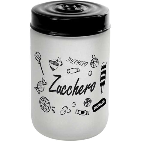 BARATTOLO IN VETRO SATINATO TOP NERO DA 660 ML 15 CM PER ZUCCHERO (1/2)