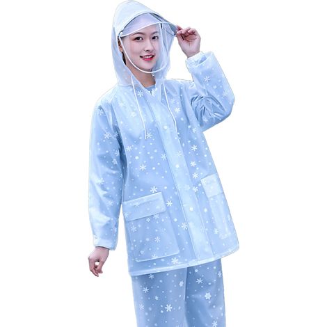 Regenmantel für Erwachsene, Ganzkörperschutz, wasserdicht, PVC-Regenanzug, Fahrradregenmantel für Damen und Herren, Outdoor-Sommer, Schneeflockenmuster, Größe M (1/5)