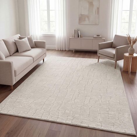 Shaggy Tapis Chambre Haut Poil Bohème Scandi Abstrait Unis Lavable Geometrique, Crème 5, 120x160 cm (1/5)