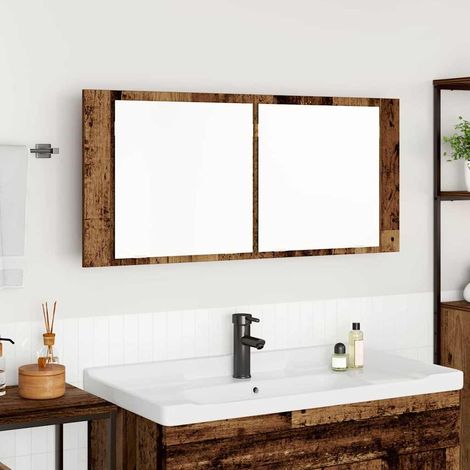 LED Spiegel-Schrank Altholz 100 x 12 x 45 cm Holzwerkstoff