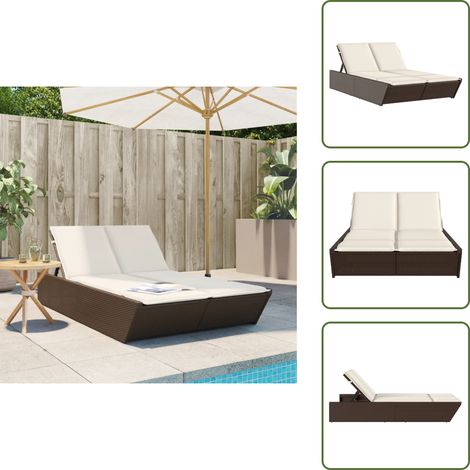 The Living Store Doppel-Sonnenliege mit Auflagen Braun Poly Rattan - Doppelsonneliege - Gartenliege - Liege - Outdoor Liege - Relaxliege (1/5)