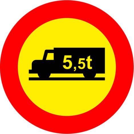 Señal entrada prohibida a vehículos de transporte de mercancías con mayor masa de la indicada en acero galvanizado SEKURECO                                                          90 cm (1/3)