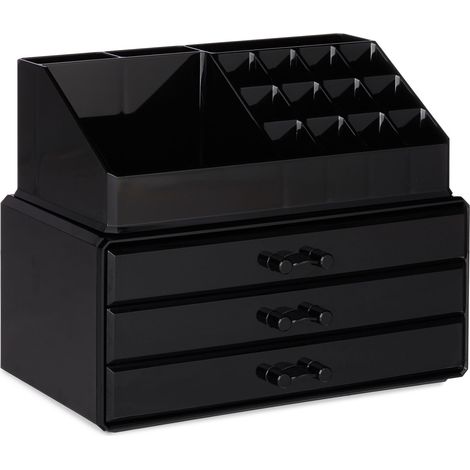 Set di 2 organizer per trucco con 3 cassetti e 19 comparti portaoggetti da scrivania 19 x 23,5 x 14 cm in acrilico trasparente 130005404
