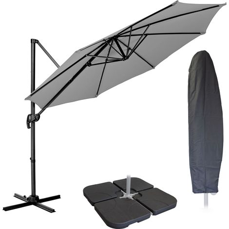Parasol déporté SVITA 3m avec housse de protection pied de parasol gris clair