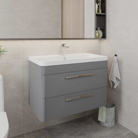 Hudson Reed Solar Matt Cool Grey 800mm Wall Hung 2 Drawer Vanity Unit and Ceramic Basin - SOL204A (1/5)