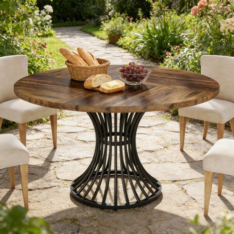 Mesa de Comedor Redonda con Patas Ajustables, Estructura de Metal, para 6 Personas, Comedor, MDF, Negro (1/5)