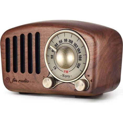 Radio retro con altavoz Bluetooth, radio retro de madera de nogal Aooeou (1/5)