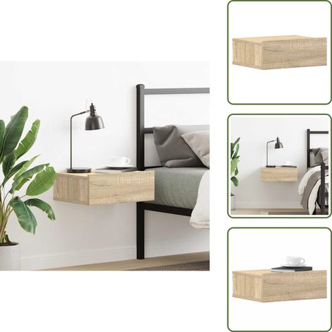 Table de chevet flottante Chêne sonoma Bois d'ingénierie - Table De Chevet - Meuble De Chambre - Table De Nuit - Table Murale - Rangement Minimaliste (1/5)