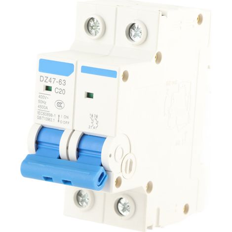 Disjoncteur automatique miniature DZ47-63 bipolaire 2P, 20 A, 400 V CA, protection surintensité et court-circuit, pour tableau électrique domestique et industriel