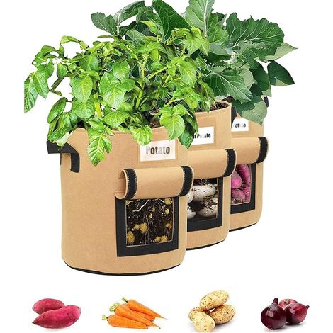 3Pcs Sac de Plantation de Pomme de Terre,14 Gallons Sac de Plantation de Jardin en Non-tissés,Sac Pomme de Terre avec la fenêtre et la Poignée,Grand Sac Potager pour des Fraises,des tomates,des légume (1/5)