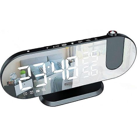 Réveil radio à projection avec affichage de la température et de l'humidité, et miroir LED créatif - Blanc (1/5)