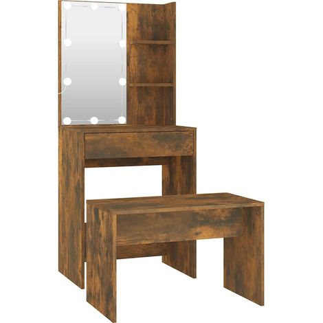 Maison Exclusive - Schminktisch-Set mit LED Räuchereiche Holzwerk (1/5)