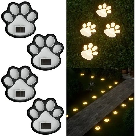 Lot de 4 lampes solaires d'extérieur, lumières LED chaudes en forme de pattes de chien, idéales pour le jardin, les allées, la décoration intérieure et comme cadeaux de décoration d'automne. (1/5)