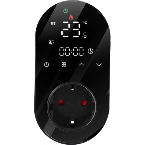 Thermostat programmable avec minuterie, application Wi-Fi, commande vocale, écran tactile LED, prise de courant 16 A, noir (1/5)