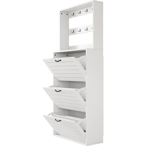 Scarpiera con 3 ante e 8 ganci, 70 x 25 x 165 cm, bianco e nero (1/5)