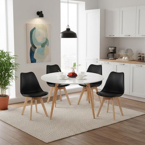 Esstisch-Set mit 4 Stühlen, weißer Tisch 120cm, schwarze Stühle, skandinavisch (1/5)