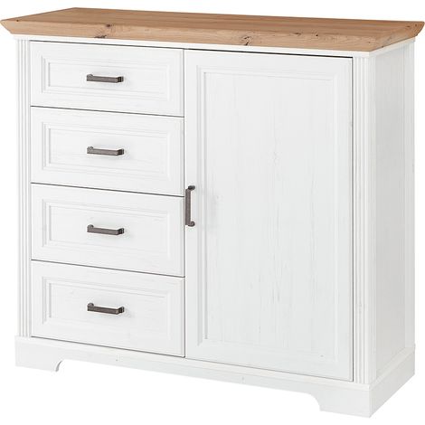 Kommode Landhausstil mit 4 Schubkästen JÜLICH-36 in Pinie weiß Nb. mit Artisan Eiche Nb., B/H/T ca. 115/102/41 cm (1/5)
