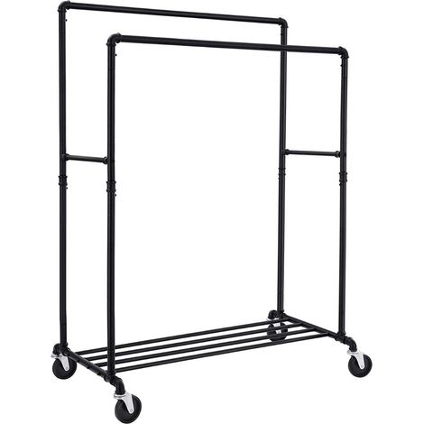 Songmics – Portant à vêtements sur roulettes – Charge 110 kg – 2 tringles – Étagère de rangement – Acier noir – Dimensions 100 x 59 x 162 cm – HSR60B