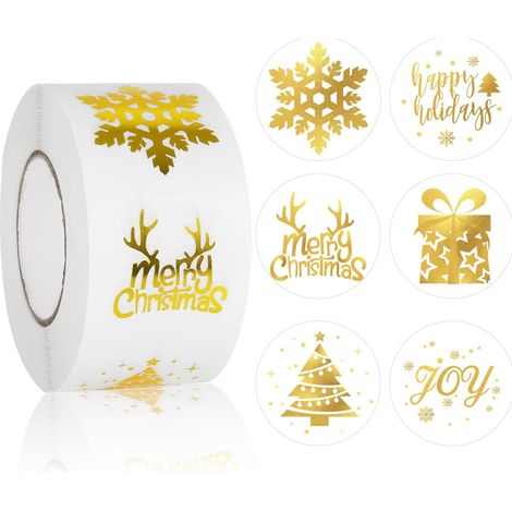 2 Rollen / 500 Blatt heißgeprägte Weihnachtsaufkleber, ideal für Bastelarbeiten und als dekorative Etiketten. (1/4)