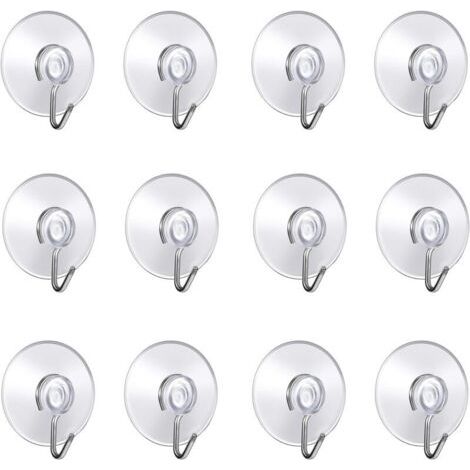 (Lot de 12 pcs ventouse) 4x4.4x1.4cm,Crochet Muraux avec Ventouse d'Aspiration,Petites Ventouses Plastiques avec Crochet Ronde pour Salle de Bains et Cuisine