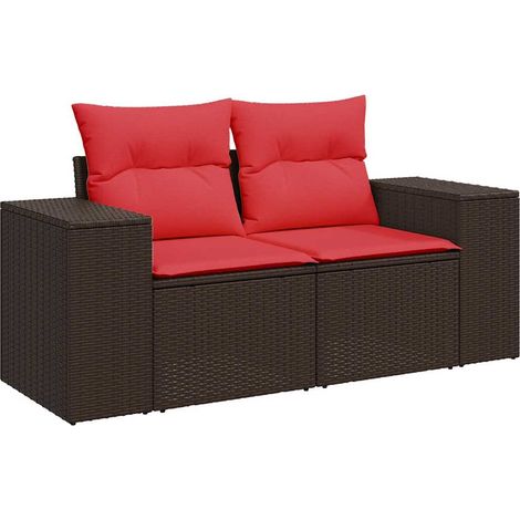 Garden Sofa with Cushions 2-Seater Brown Poly Rattan vidaXL