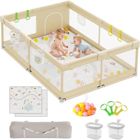 Parc bébé XXL avec tapis 150x180 cm pour jouer en toute sécurité (1/5)