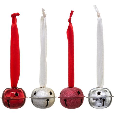 Sujet de Noël Lot de 4 Grelots en métal D4 cm avec ruban - Rouge et Or - Feeric Christmas