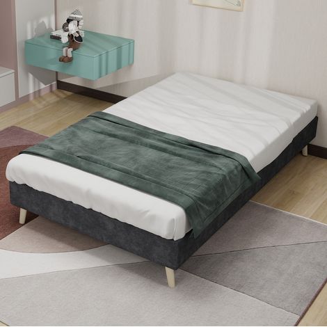 Letto imbottito in tessuto grigio e metallo 90x200 cm, senza testiera, design salvaspazio (1/5)