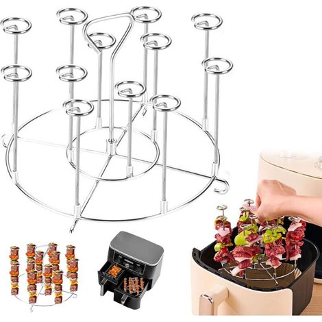 Air Fryer Grill with 12 Skewers, Stainless Steel Grill Accessories for Round Air Fryers, Vertical Air Fryer Rack, Reusable Barbecue Grill Accessories (1/5)