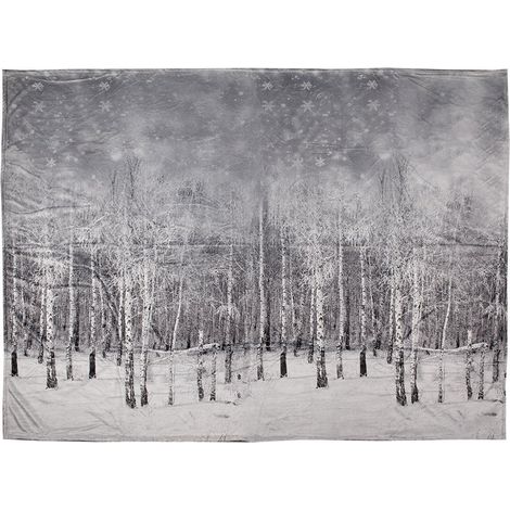 Plaid Couverture Chaude Rectangulaire en Polyester Gris Motif Arbres 130x170 cm - PANGIVO