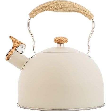 Bouilloire sifflante 2,5L en acier inoxydable – Compatible induction et gaz – Poignée ergonomique en bakélite – Finition beige élégante