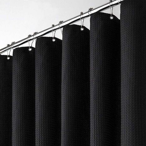Tenda da doccia nera goffrata con anelli in metallo, XU, tenda da doccia 180 x 200 cm, tenda da doccia in tessuto antimuffa, cabina doccia, tenda da doccia per bagno resistente-Crezuo