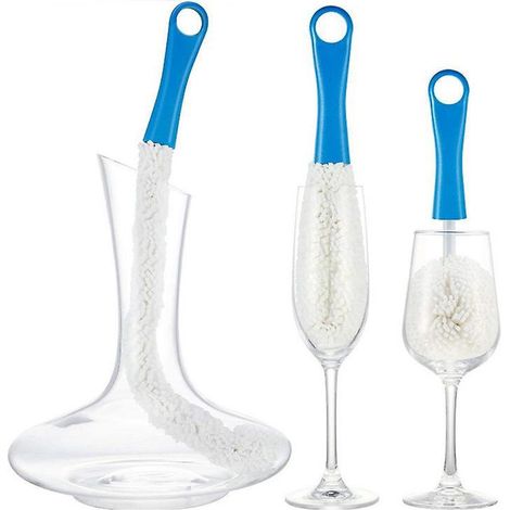 3 Pices Vin Decanter Brosse Flexible Rcureur Verrerie Gommage Brosse Pour Carafes Gobelets Tasses Verres (bleu Blanc) (1/5)