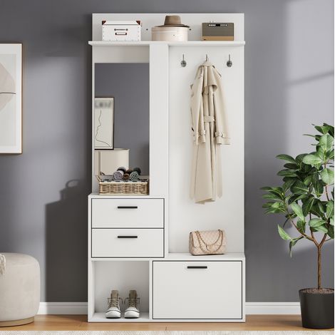 Armadio guardaroba con specchio, 2 cassetti, 3 ganci, 90 x 30 x 180 cm HAVRYA (1/5)