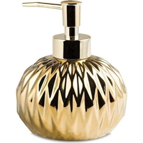 Distributeur de savon moderne en céramique dorée pour salle de bain et cuisine. (1/5)